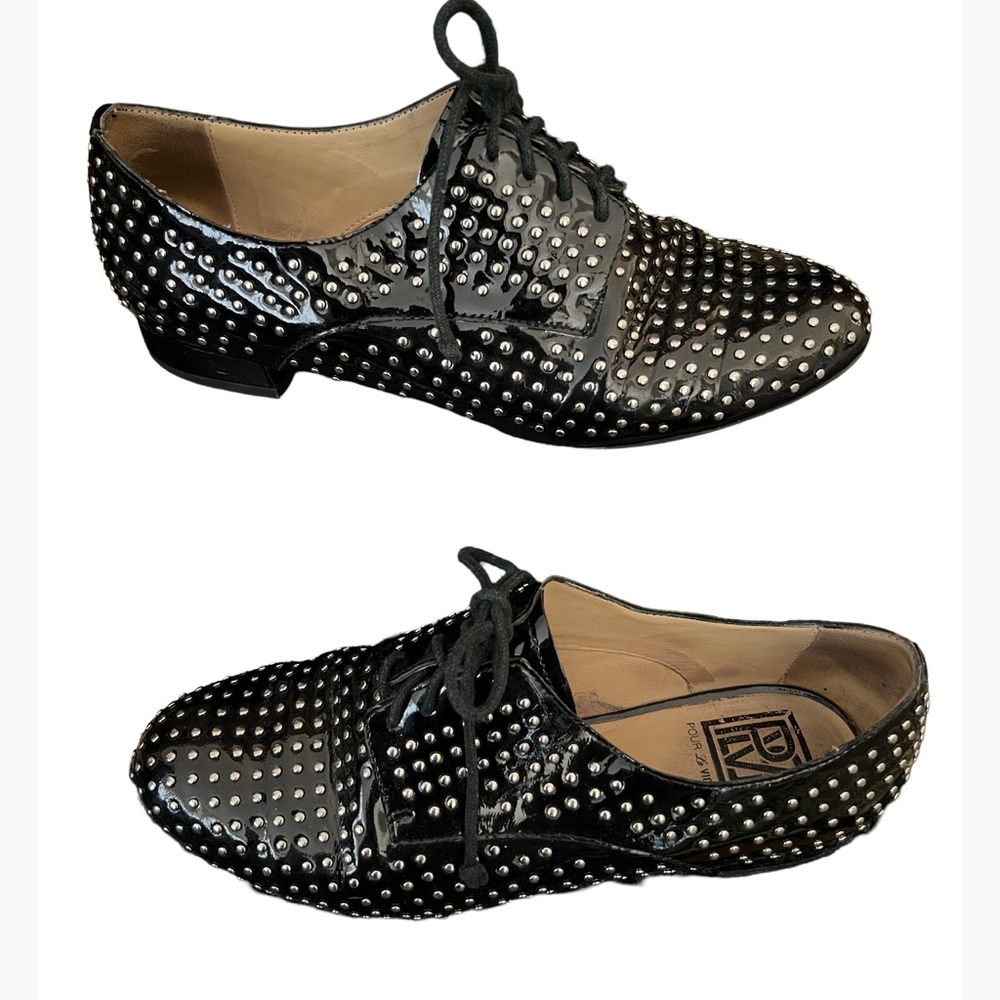 Pour La Victoire Radley Black Patent Studded Oxford Shoes size 6 M!
